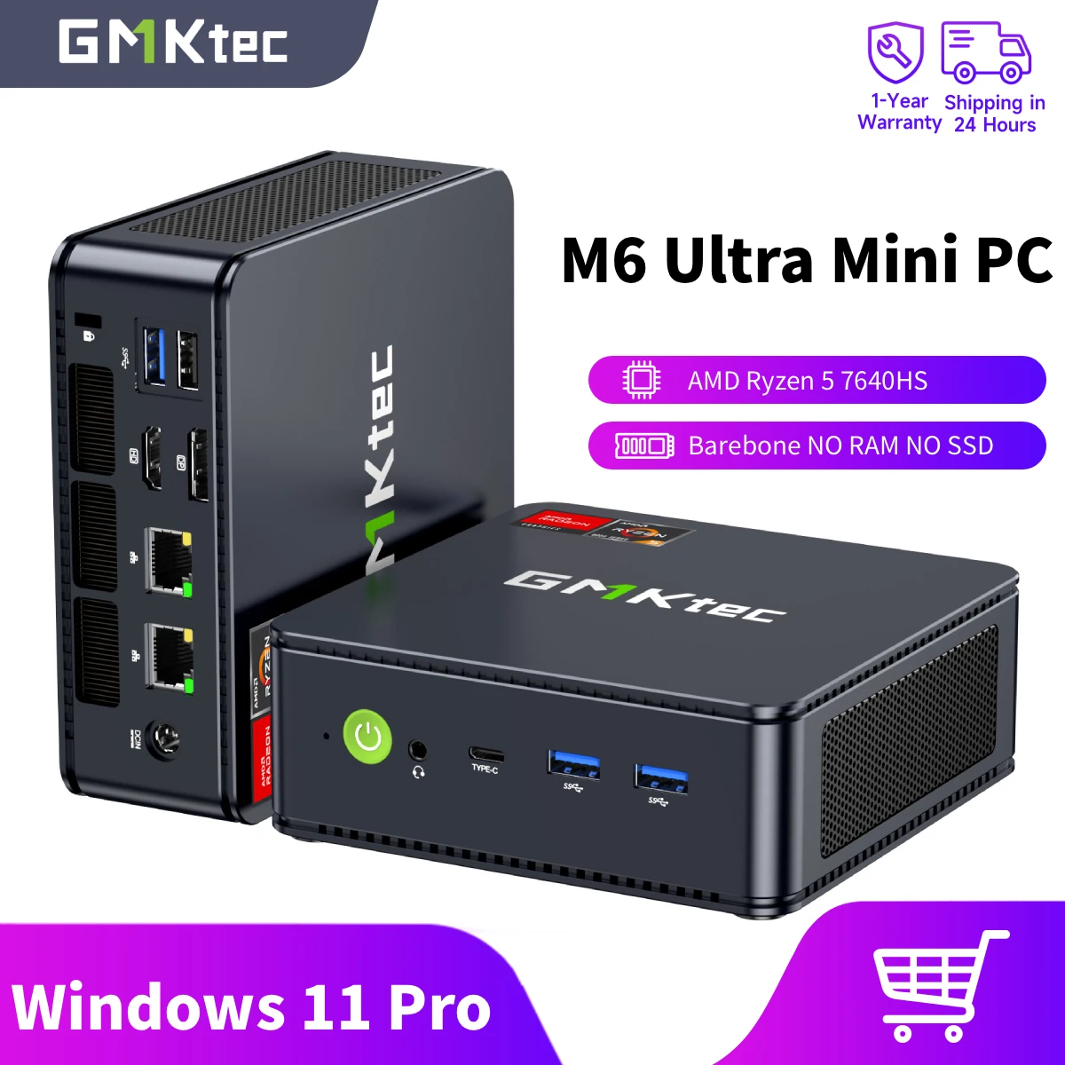 GMKtec M6 울트라 미니 PC AMD Ryzen 5 7640HS 윈도우 11 프로 듀얼 2.5G 듀얼 LAN WiFi 6E BT 5.2 데스크탑 컴퓨터 USB 4.0 미니 PC