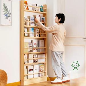 단순한 원목 책장, 벽에 붙어 있는 바닥부터 천장까지, 가정용 어린이 책장, 그림책 선반, 수납 선반