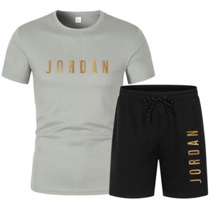 2026 여름 인기 판매 남성 스포츠 슈트 JORDAN 프린트 캐주얼 티셔츠+반바지 투피스 러닝 세트 통기성 속건