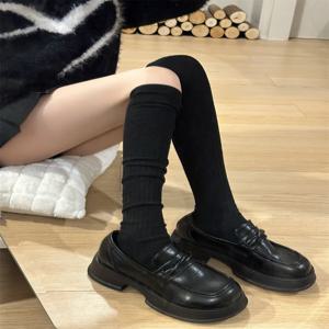 패션 퓨어 코튼 니하이 양말 솔리드 컬러 종아리 발목 길이 스타킹 여성용 소녀용 Jk 슬리밍 부츠 양말 일본식