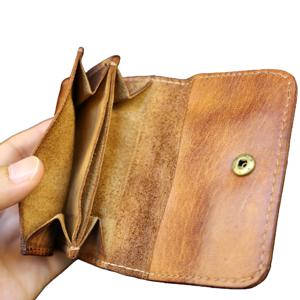 진짜 소가죽 지갑 남녀공용 빈티지 수제 짧은 소형 남성용 지갑 컴팩트 카드 홀더 가죽 동전 지갑