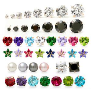 14K 큐빅 귀걸이 정품 기본 침 원형 하트 진주 탄생석컬러 화이트 블랙