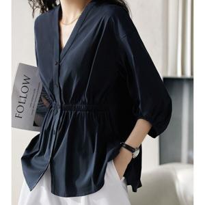 빅사이즈 셔츠 봄가을 브이넥 셔츠 블라우스 캐주얼 여자