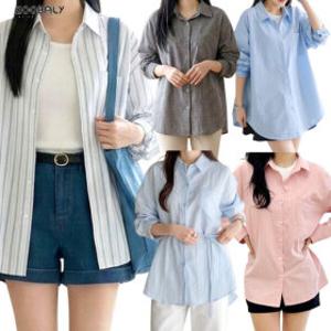 주발이네 봄 빅사이즈 롱 롱셔츠 블라우스 청 골덴 기모 체크 줄무늬 데님 솔리드셔츠 난방 흰남방 흰 겨울