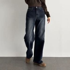 이버유 하프클럽/기모 청바지 여성 블루핏데님 와이드핏 세미와이드 청바지 스판 생지