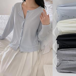 여성 미니 가디건 라운드넥 숏 크롭 레이어드 봄 얇은 긴팔 루즈핏