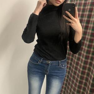 국내산 여성 베이직 골지 레이어드 스판 목폴라 티셔츠 여성 데일리 심플 트렌디 터틀넥 (2장이상추가할인)