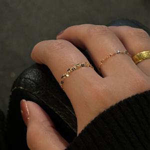 14K 18K 네잎 클로버 체인 금 반지