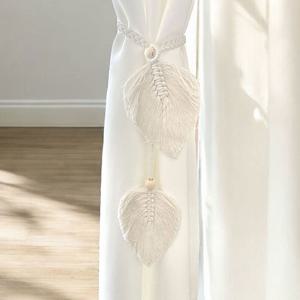 내추럴 커튼 타이 나뭇잎형 1P/타이백/끈/걸이/스트랩/보헤미안/핸드메이드/악세사리/묶기/정리