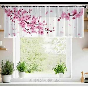 창문 주방 바란스 방문 커튼 장미 벚꽃 플라워 패브릭 미니커튼   좋은제품+사은품