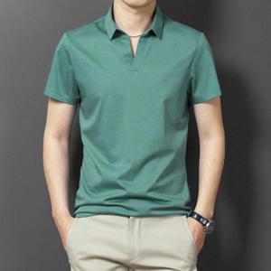 남성 오픈 V넥 카라 반팔티셔츠 실크 카라티 빅사이즈