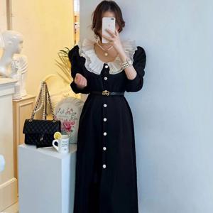 빅 카라 롱 원피스 여성긴팔원피스 하객원피스 정장원피스 하이웨스트 슬림 여성원피스