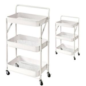 (1+1 3단트롤리)접이식 철제 이동식 트롤리 3단 바스켓 주방 틈새 수납 선반 정리