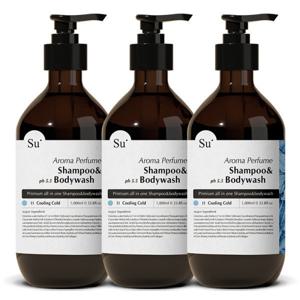 수오가닉 퍼퓸 샴푸워시 쿨링콜드 1000ml 3개