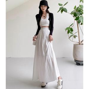 여성 하이웨스트 A라인 플레어 롱 스커트 심플 데일리 셔링 와이드 밴딩 스커트 롱치마 (2장이상추가할인)