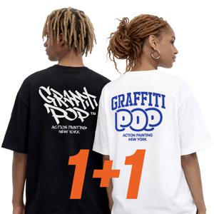 그래피티팝 1+1 BACK 프린팅 오버핏 반팔 티셔츠 면 20수 남자 여성 반팔티 2장 1+1 행사