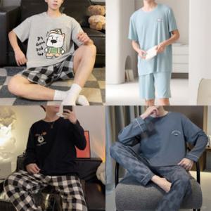 하이클래식 남성용 긴팔 반팔 잠옷 상하의세트 스트라이프 체크 사계절 파자마 홈웨어