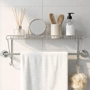 도파밍 무타공 수건걸이 스텐 선반 거치대