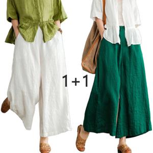 1+1 봄여름 면 마 9부 와이드 팬츠 린넨 바지 빅사이즈 여성바지