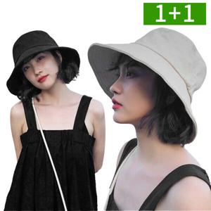 1+1 자외선차단 여성 여름 버킷햇 면 챙넓은 벙거지 모자