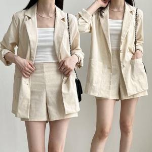 여성 린넨 자켓 긴팔 세트 반바지 4부 팬츠 여름 빅사이즈 정장 셋업 마