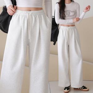 여성 앞핀턱 밴딩 와이드 팬츠 핀턱 벌룬 통 바지 트레이닝 빅사이즈 홈웨어 주름 봄