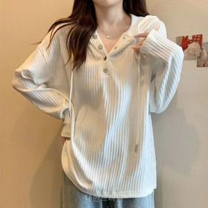 투니스 여성 단색 루즈핏 후드 긴소매 티셔츠