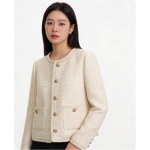 여성 가을 겨울 베이지 기모 프렌치 코트 봄 트위드 숏 자켓 사은품: 활용도 높은 나비 프린트 긴팔 봄 셔츠