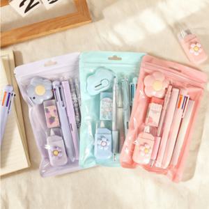 파스텔 7종 필기구 세트 학용품 문구 볼펜 샤프 형광펜 샤프 칼