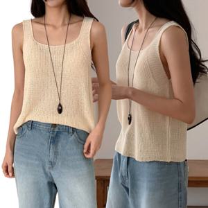 여성 니트 뷔스티에 나시 조끼 베스트 레이어드 유넥 봄 여름 나시티