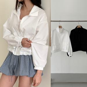 여성 바람막이 크롭 점퍼 스트링 숏 자켓 루즈핏 하이넥 카라 간절기 봄