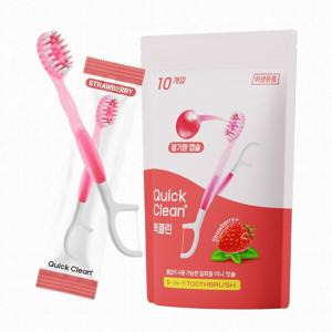 물없이 사용하는 미니칫솔 퀵클린 딸기향 10개입 / 개별포장 칫솔 혀클리너 치실 이쑤시개 복수구매할인