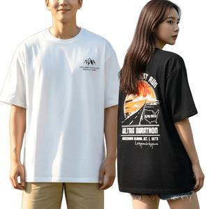 20수 고중량 순면 반팔티 런포레스트 오버핏 빅사이즈 두꺼운 남성 여성 면티 남자 라운드 반팔 면 티셔츠