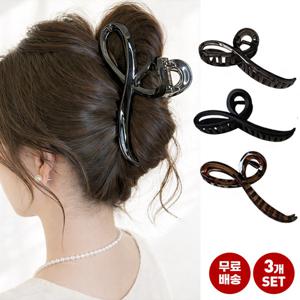 엔비 리본 집게핀 3개세트 여성 헤어 올림머리 고정 대형 집게핀