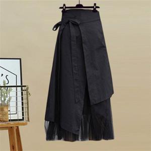 SUTA 여름 여성 롱스커트 세트 언발 사선 셔링 리본 하이웨스트 루즈핏 패션 패션 치마 퍼프소매 반팔 무지