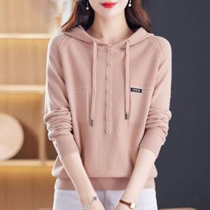 여자 봄 가을 후드 니트 티셔츠 루즈핏 니트 스웨터