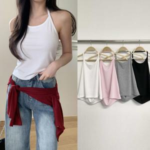홀터넥 골지 끈 나시 여성 여름 레이어드 이너탑 뷔스티에 나시티 끈나시