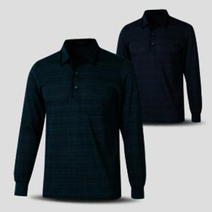 남성 진한 사각 긴팔 카라 티셔츠 NSA04 중년 봄 가을