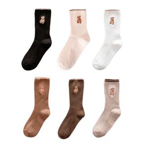 스니커즈 중목양말 6켤레세트 봄 가을 골지 캐주얼 여성 곰돌이양말