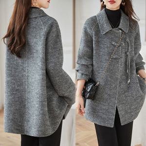 순색 카라넥 여성코트 단추 포인트 하프 모직코트 겨울코트 롱자겟 빅사이즈 아우터