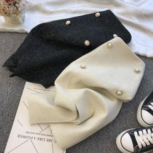 SUTA 펄 체크 샴브레이 하프 여성 봄 가을 소향풍 롱 스커트 슬림핏 하이웨이스트 스커트 고급스러운 A라인