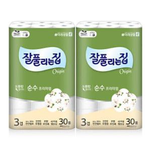 잘풀리는집 순수프리미엄 천연펄프 3겹 화장지 30M 30롤 2팩