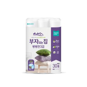 모나리자 부자되는집 빵빵한3겹 30m 30롤 순하고 부드럽게 물에 잘 녹는 휴지 국내생산 천연펄프 프리미엄