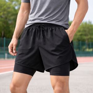 남자 기능성 투인원 반바지 레깅스 흡습속건 블랙 1+1