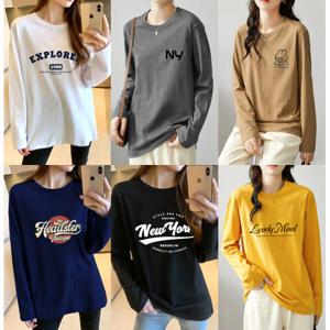 스타일아유 여성용 NY 프린팅 긴팔티셔츠 라운드넥 루즈핏 빅사이즈 티셔츠 자체제작 모음전