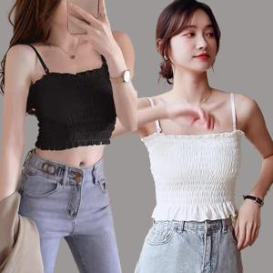 여름 여성 프릴 나시티 캡내장 나시 스퀘어넥 아이스냉감 슬리브리스 이너 탱크탑 끈나시