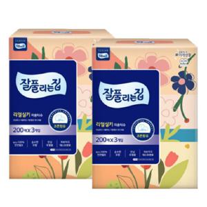 잘풀리는집 리얼실키 미용티슈 200매 3입 x 2팩(6개) 디자인 리뉴얼 제품으로 발송됩니다