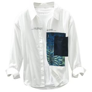 남자 가을 캐주얼 프린트 패치 긴팔 셔츠 남자셔츠 남자오버핏셔츠