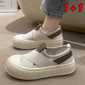 1+1여름 패션 슬립온 메쉬 여성화 키높이 신발 캐주얼 캔버스화