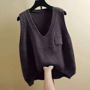 니트 조끼 여성 가을 브이넥 니트 민소매 조끼 쇼트 포켓 박시